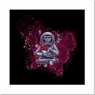 Monkey moon with pink start dust in space Posters and Art